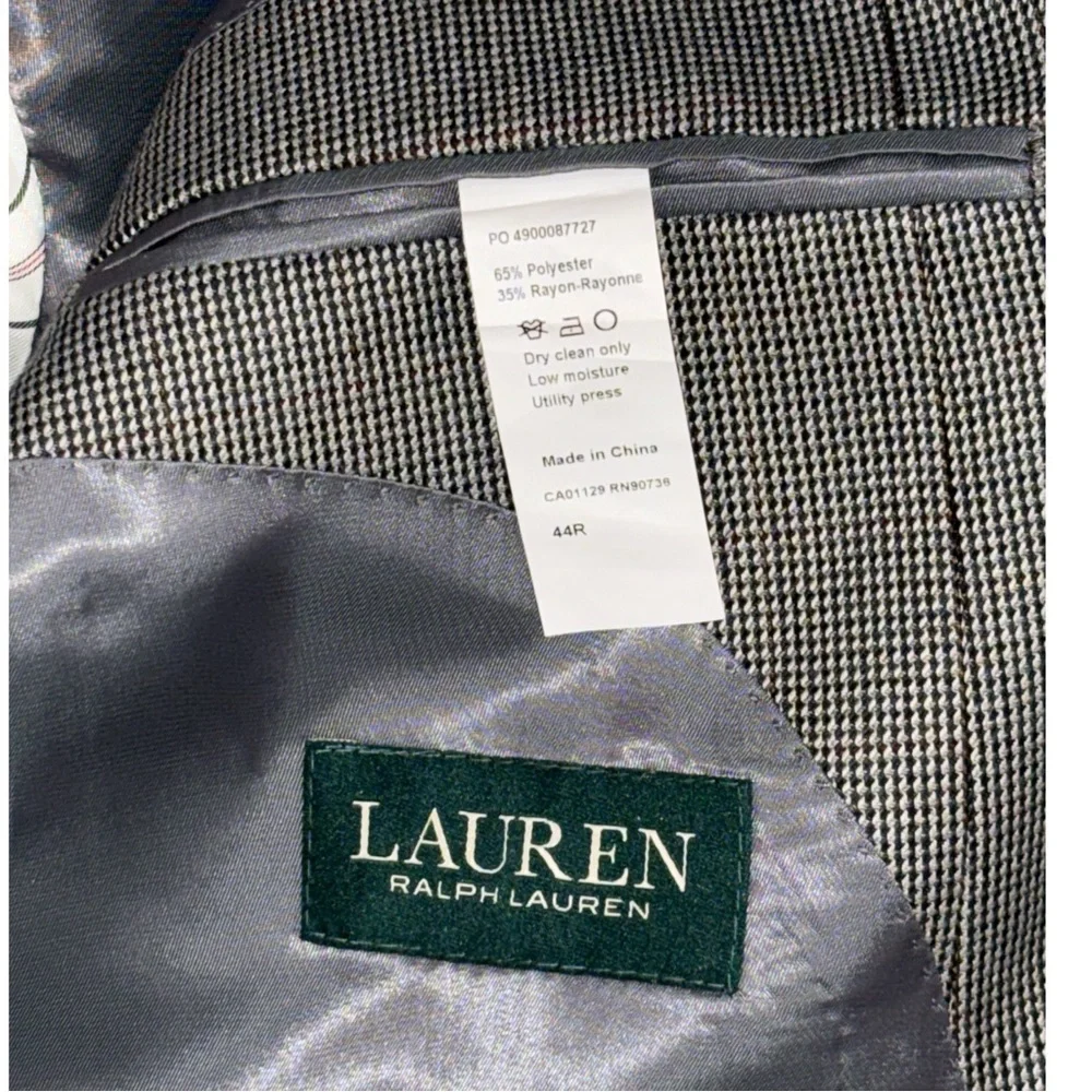 Lauren Ralph Lauren Mens Grey Houndstooth Classic Sport Coat Jacket 44R